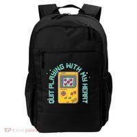 Funny Valentines Day Quit Playing With My Heart Retro Video Game Fan Backpack thumb 0