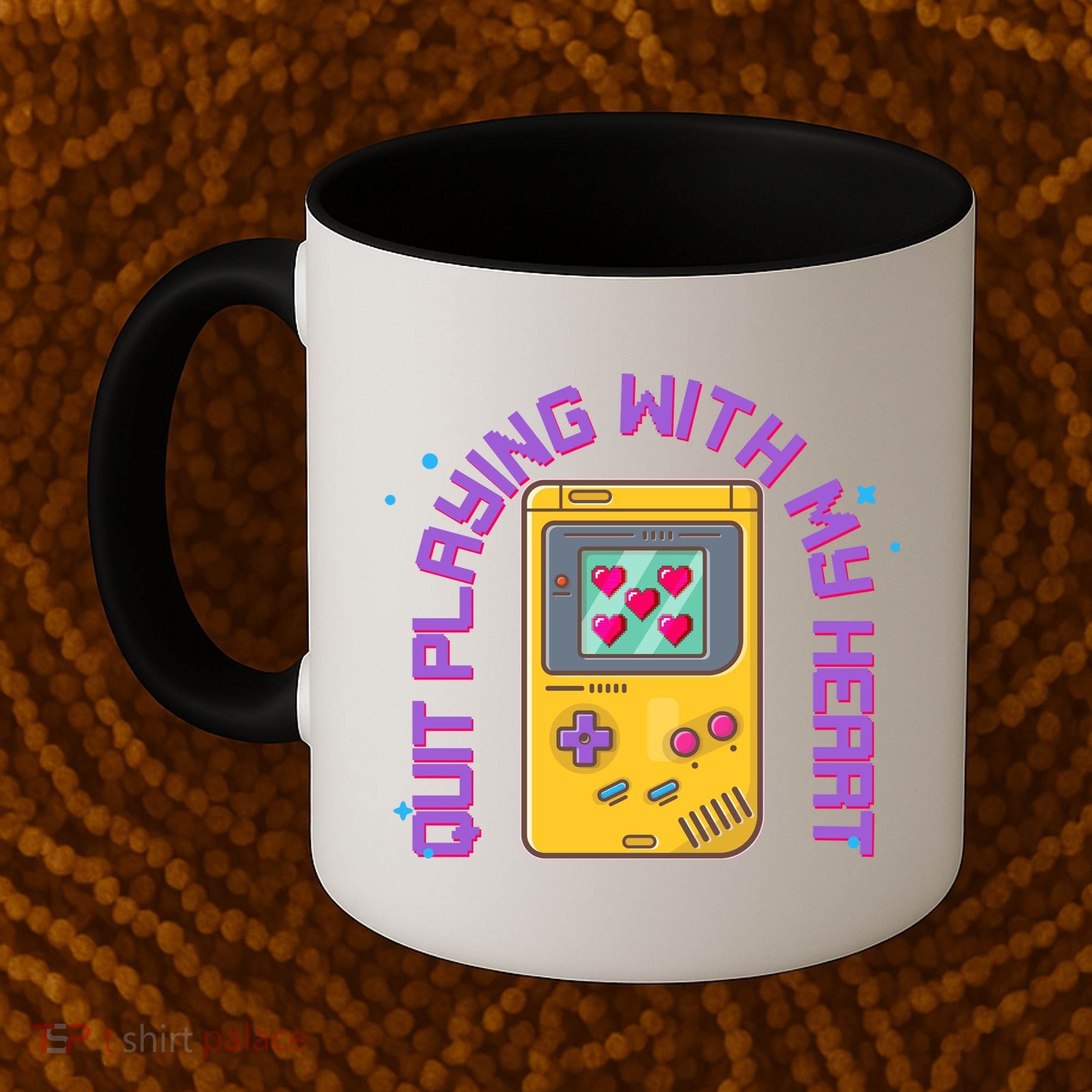 Funny Valentines Day Quit Playing With My Heart Retro Video Game Fan Coffee Mug