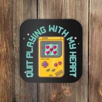 Funny Valentines Day Quit Playing With My Heart Retro Video Game Fan Coaster thumb 0