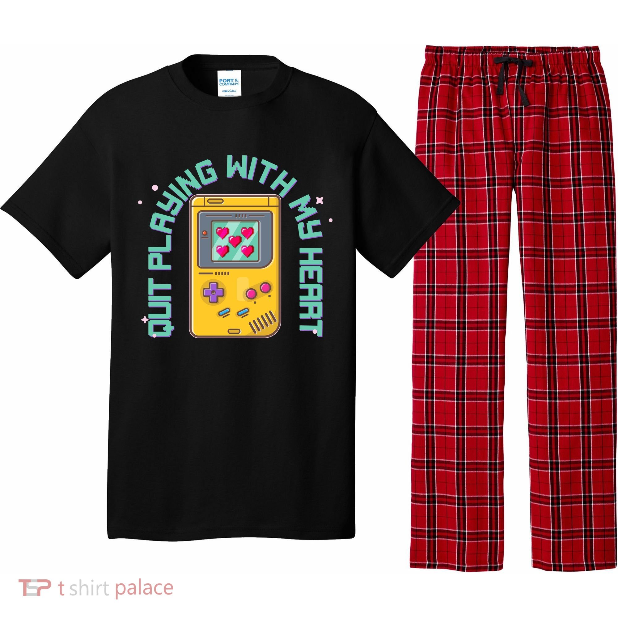 Funny Valentines Day Quit Playing With My Heart Retro Video Game Fan Pajama Set