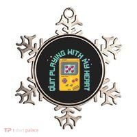 Funny Valentines Day Quit Playing With My Heart Retro Video Game Fan Ornament thumb 0