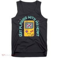Funny Valentines Day Quit Playing With My Heart Retro Video Game Fan Tank Top thumb 0