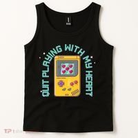 Funny Valentines Day Quit Playing With My Heart Retro Video Game Fan Tank Top thumb 2