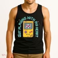 Funny Valentines Day Quit Playing With My Heart Retro Video Game Fan Tank Top thumb 3