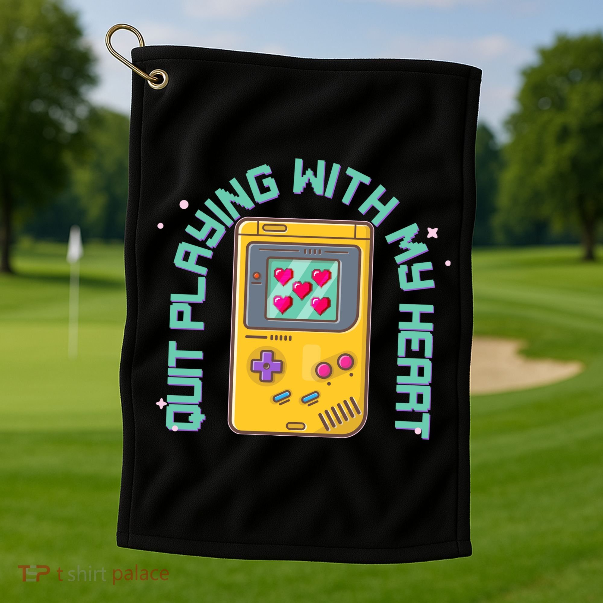 Funny Valentines Day Quit Playing With My Heart Retro Video Game Fan Golf Towel