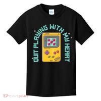 Funny Valentines Day Quit Playing With My Heart Retro Video Game Fan Kids T-Shirt thumb 0