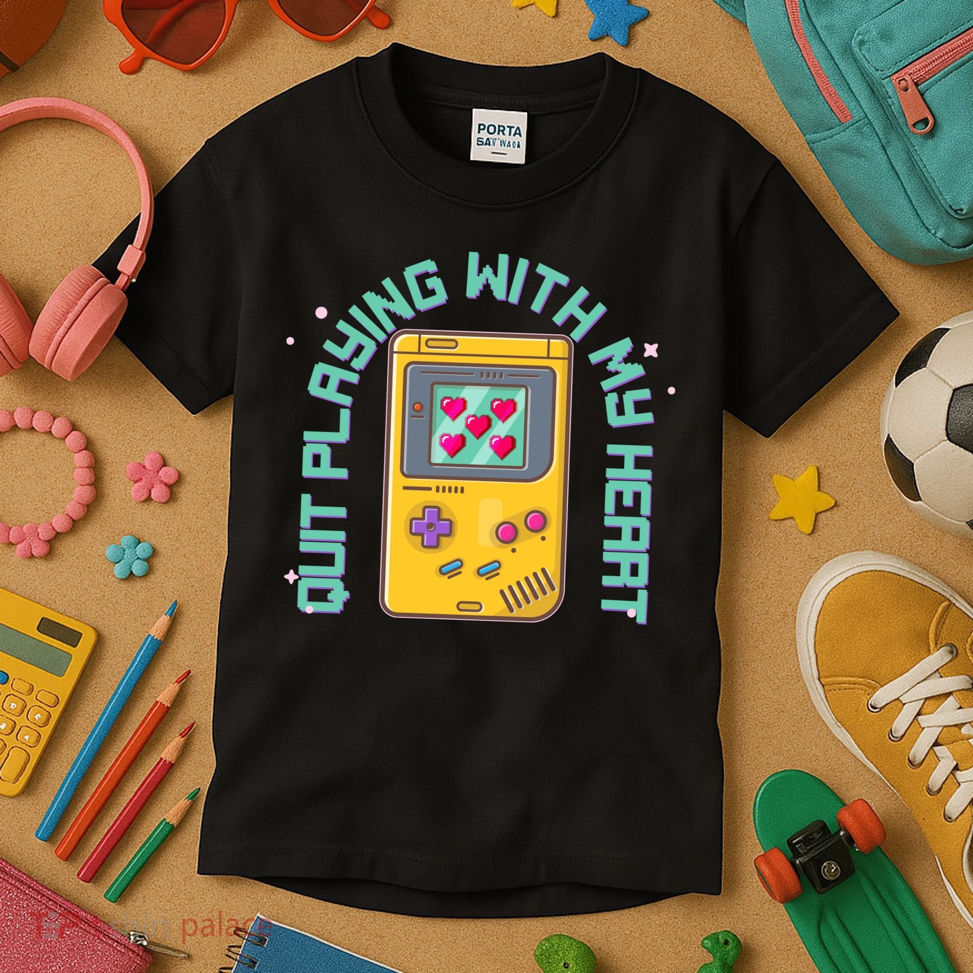 Funny Valentines Day Quit Playing With My Heart Retro Video Game Fan Kids T-Shirt