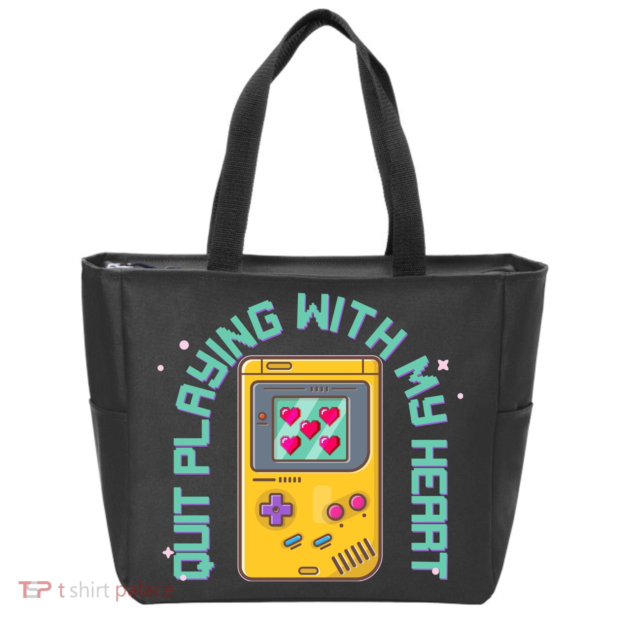 Funny Valentines Day Quit Playing With My Heart Retro Video Game Fan Tote Bag