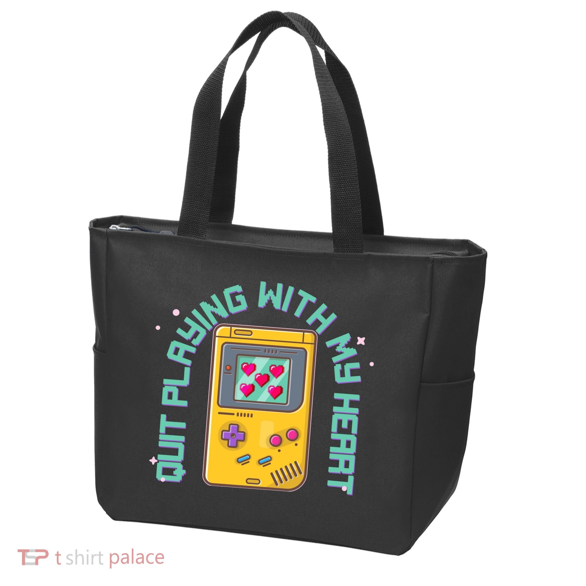 Funny Valentines Day Quit Playing With My Heart Retro Video Game Fan Tote Bag