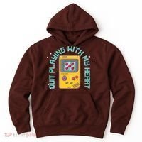 Funny Valentines Day Quit Playing With My Heart Retro Video Game Fan Hoodie thumb 0