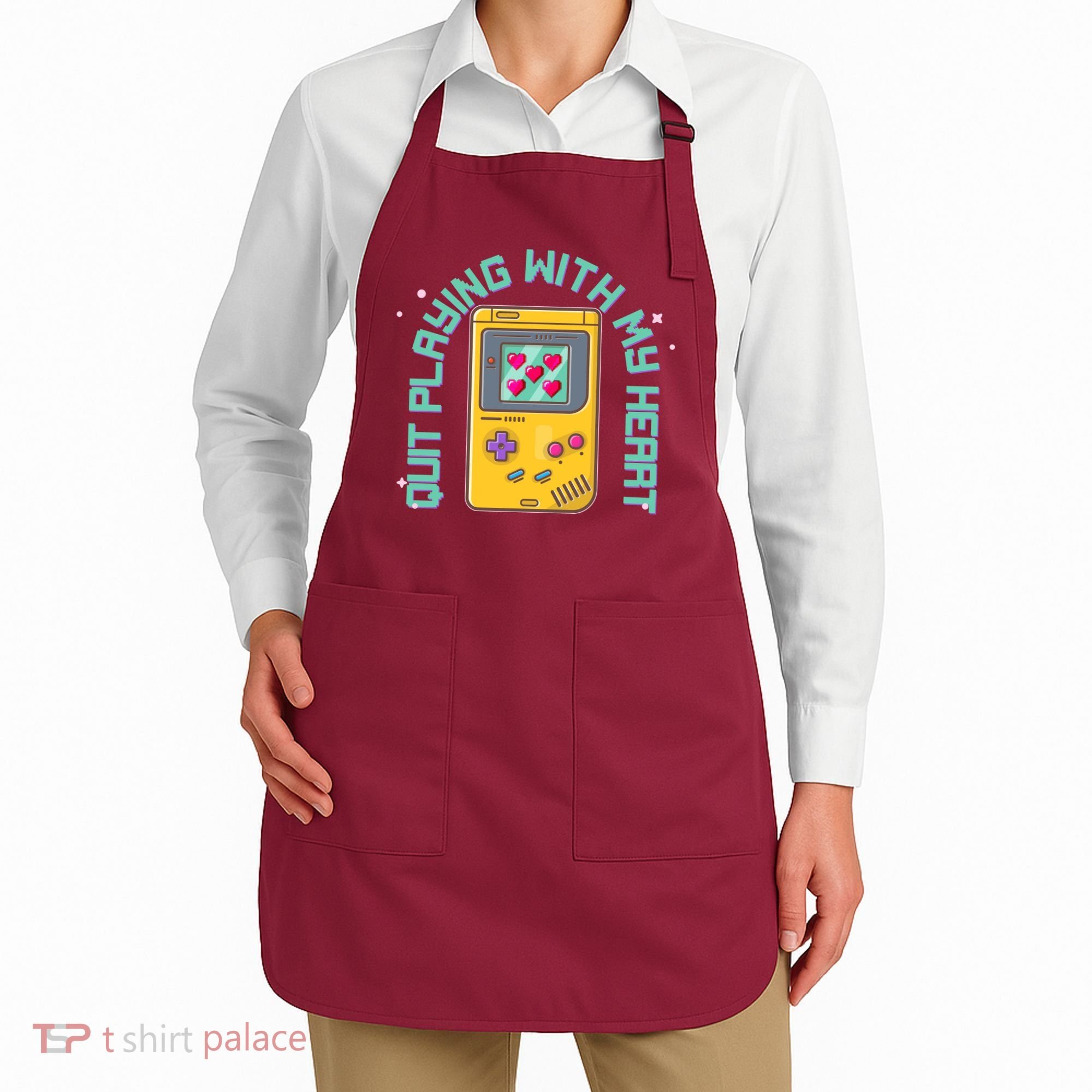 Funny Valentines Day Quit Playing With My Heart Retro Video Game Fan Apron