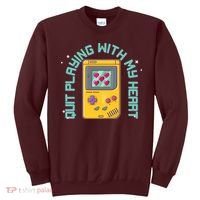 Funny Valentines Day Quit Playing With My Heart Retro Video Game Fan Sweatshirt thumb 0