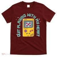 Funny Valentines Day Quit Playing With My Heart Retro Video Game Fan T-Shirt thumb 0