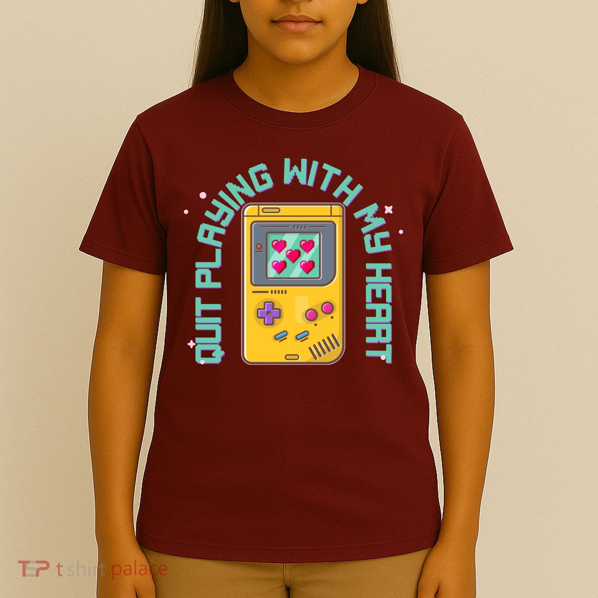 Funny Valentines Day Quit Playing With My Heart Retro Video Game Fan T-Shirt