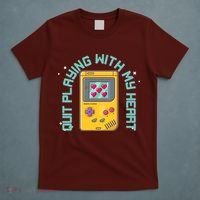 Funny Valentines Day Quit Playing With My Heart Retro Video Game Fan T-Shirt thumb 5