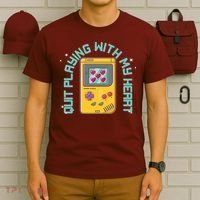 Funny Valentines Day Quit Playing With My Heart Retro Video Game Fan T-Shirt thumb 6