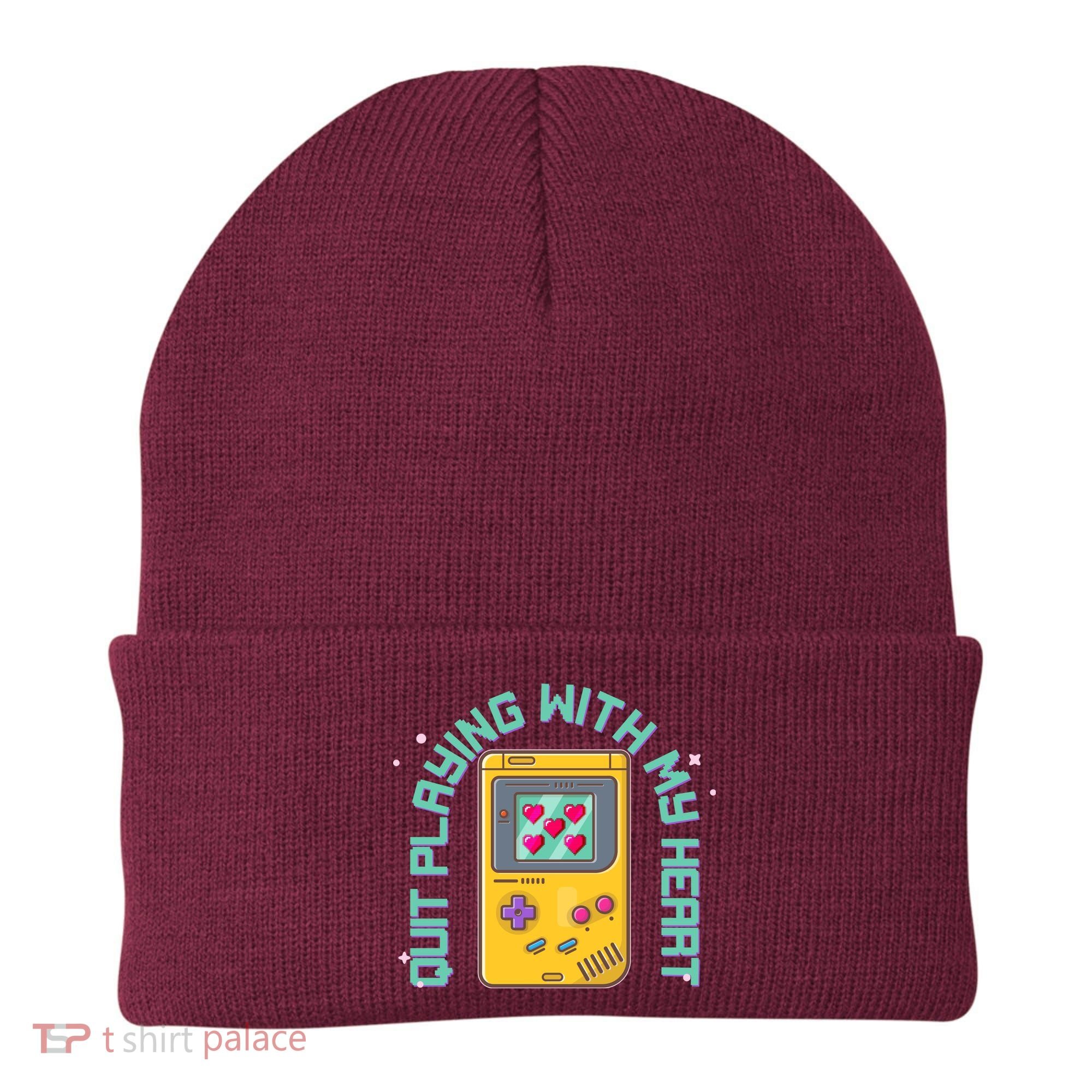 Funny Valentines Day Quit Playing With My Heart Retro Video Game Fan Beanie