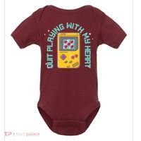 Funny Valentines Day Quit Playing With My Heart Retro Video Game Fan Baby Bodysuit thumb 0