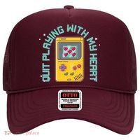 Funny Valentines Day Quit Playing With My Heart Retro Video Game Fan Hat thumb 0