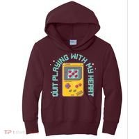 Funny Valentines Day Quit Playing With My Heart Retro Video Game Fan Kids Hoodie thumb 0