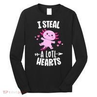 Funny Valentines Day Kawaii Axolotl Lover Anime Steal Hearts Long Sleeve Shirt thumb 0