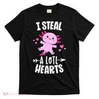 Funny Valentines Day Kawaii Axolotl Lover Anime Steal Hearts T-Shirt thumb 0