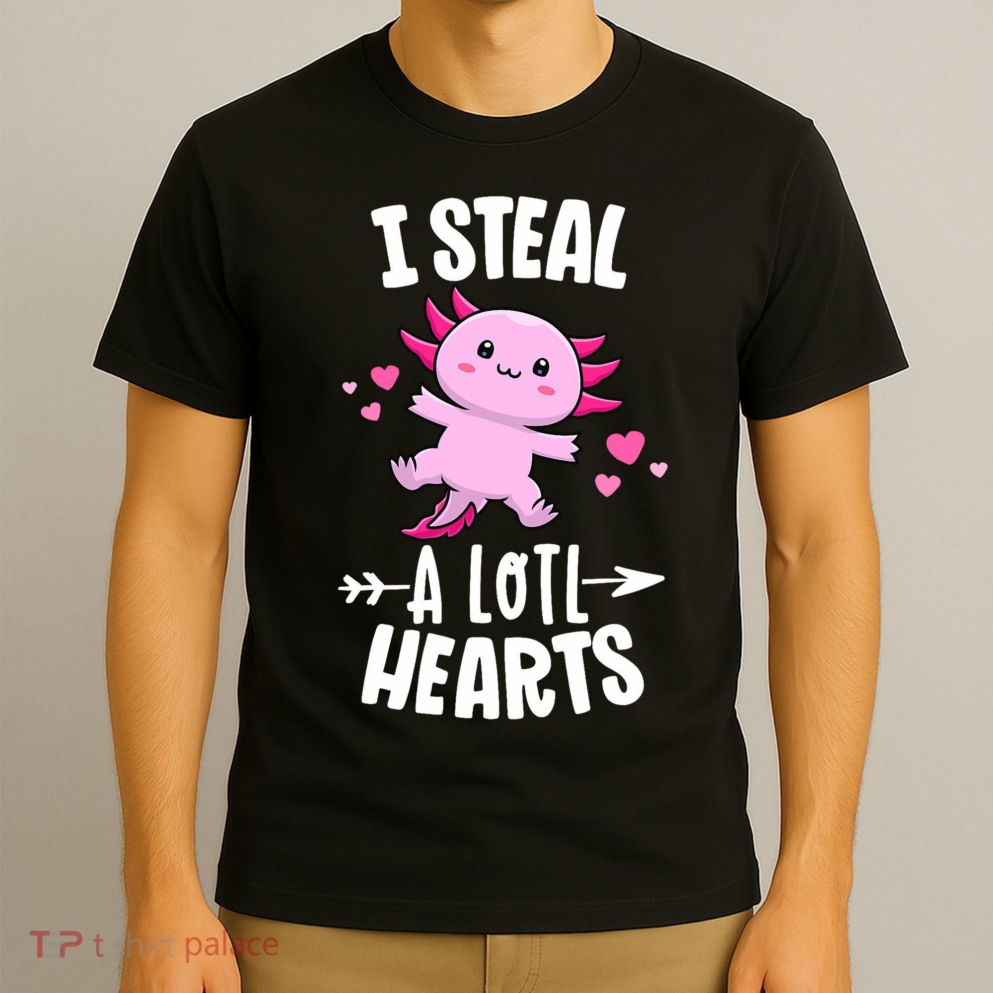 Funny Valentines Day Kawaii Axolotl Lover Anime Steal Hearts T-Shirt