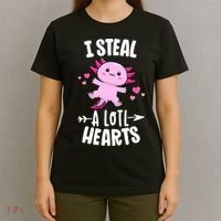 Funny Valentines Day Kawaii Axolotl Lover Anime Steal Hearts T-Shirt thumb 4