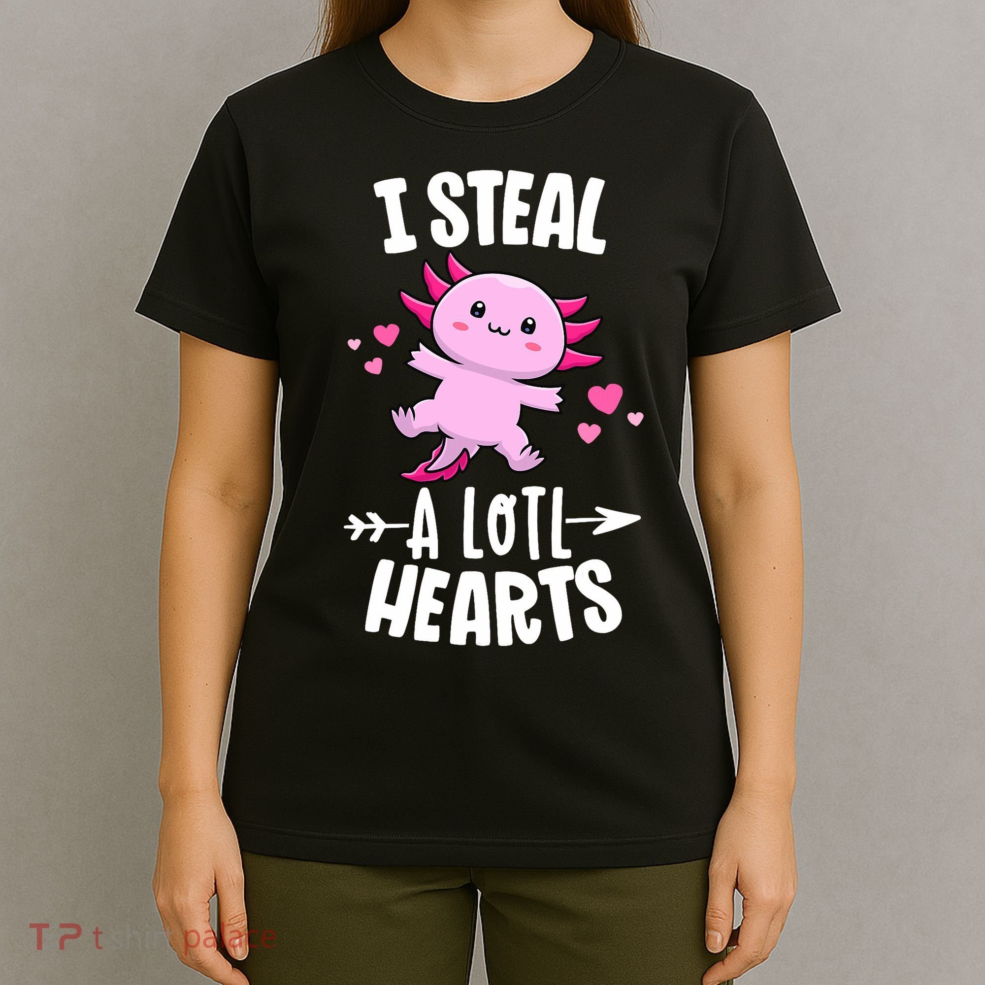 Funny Valentines Day Kawaii Axolotl Lover Anime Steal Hearts T-Shirt