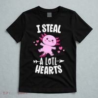 Funny Valentines Day Kawaii Axolotl Lover Anime Steal Hearts T-Shirt thumb 5