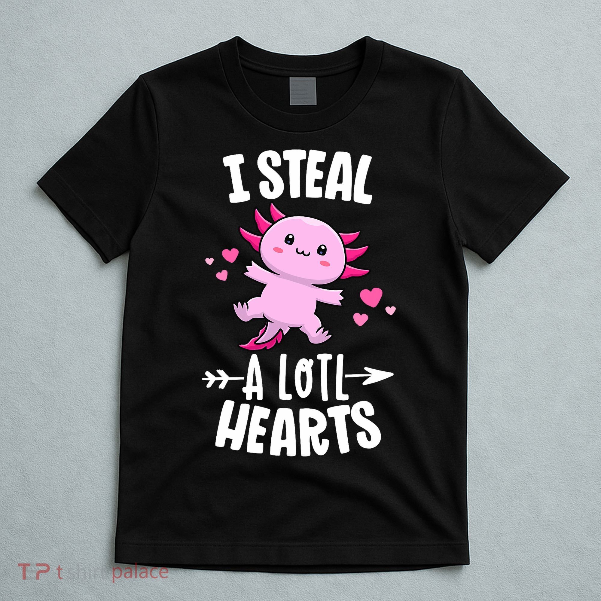 Funny Valentines Day Kawaii Axolotl Lover Anime Steal Hearts T-Shirt