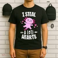 Funny Valentines Day Kawaii Axolotl Lover Anime Steal Hearts T-Shirt thumb 6