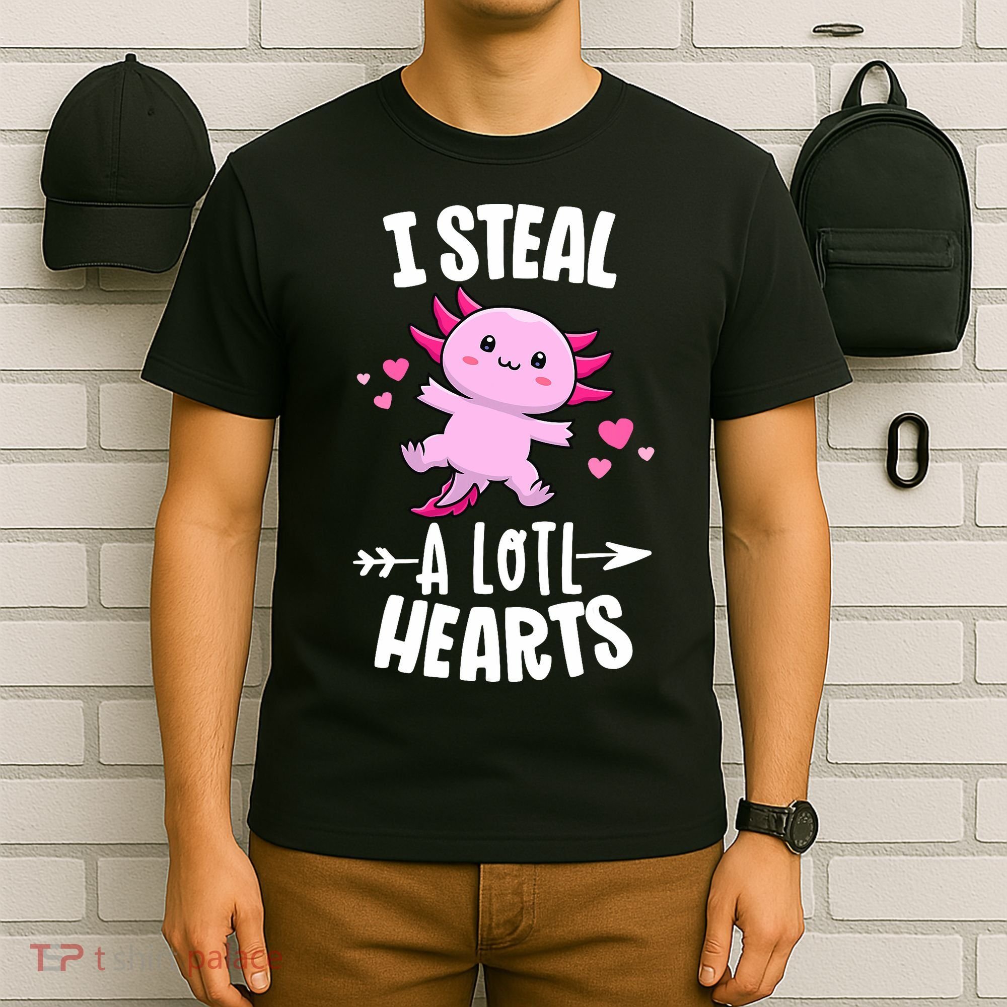Funny Valentines Day Kawaii Axolotl Lover Anime Steal Hearts T-Shirt