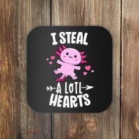 Funny Valentines Day Kawaii Axolotl Lover Anime Steal Hearts Coaster thumb 0