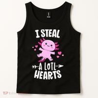 Funny Valentines Day Kawaii Axolotl Lover Anime Steal Hearts Tank Top thumb 2