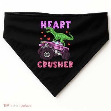 Funny Valentines Day Graphic Gift Heart Dinosaur Crusher Meaningful Gift USA-Made Doggie Bandana