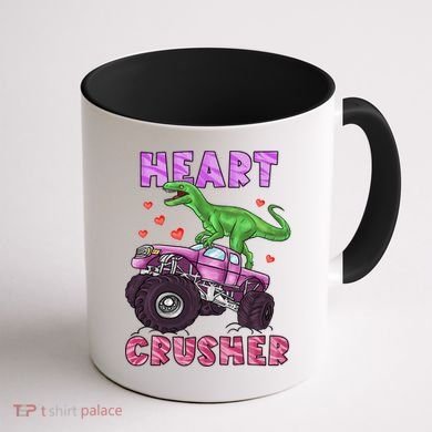 Funny Valentines Day Graphic Gift Heart Dinosaur Crusher Meaningful Gift Coffee Mug back