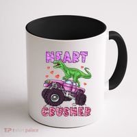 Funny Valentines Day Graphic Gift Heart Dinosaur Crusher Meaningful Gift Coffee Mug thumb 1