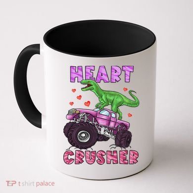 Funny Valentines Day Graphic Gift Heart Dinosaur Crusher Meaningful Gift Coffee Mug