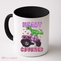 Funny Valentines Day Graphic Gift Heart Dinosaur Crusher Meaningful Gift Coffee Mug thumb 0
