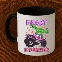 Funny Valentines Day Graphic Gift Heart Dinosaur Crusher Meaningful Gift Coffee Mug thumb 2