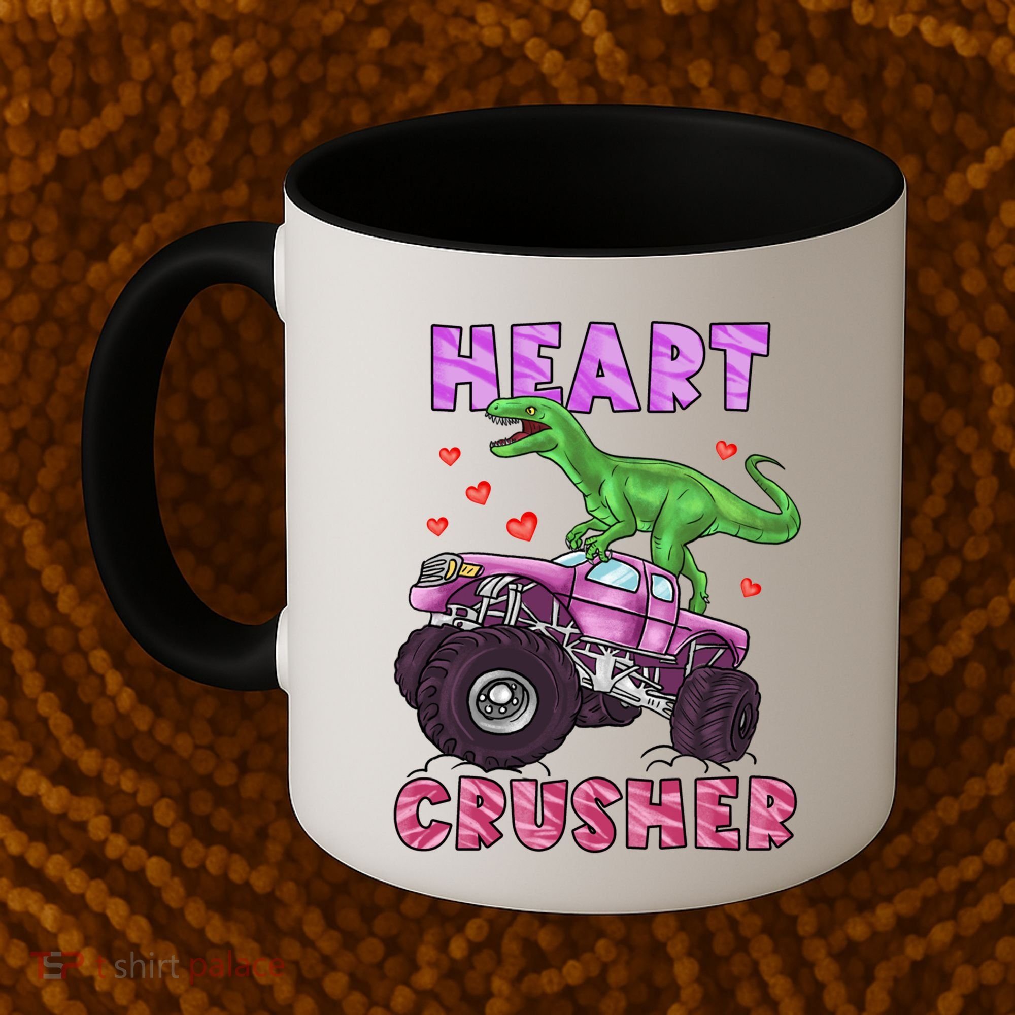 Funny Valentines Day Graphic Gift Heart Dinosaur Crusher Meaningful Gift Coffee Mug