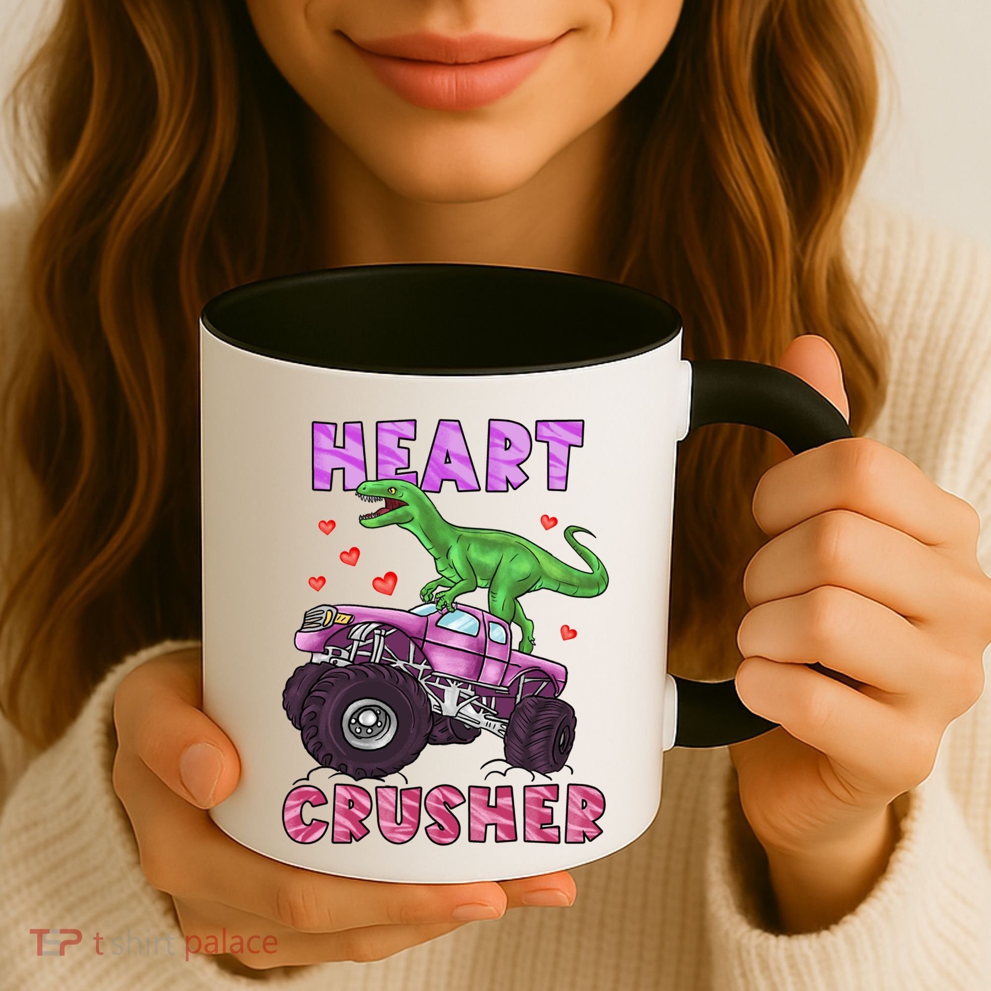 Funny Valentines Day Graphic Gift Heart Dinosaur Crusher Meaningful Gift Coffee Mug
