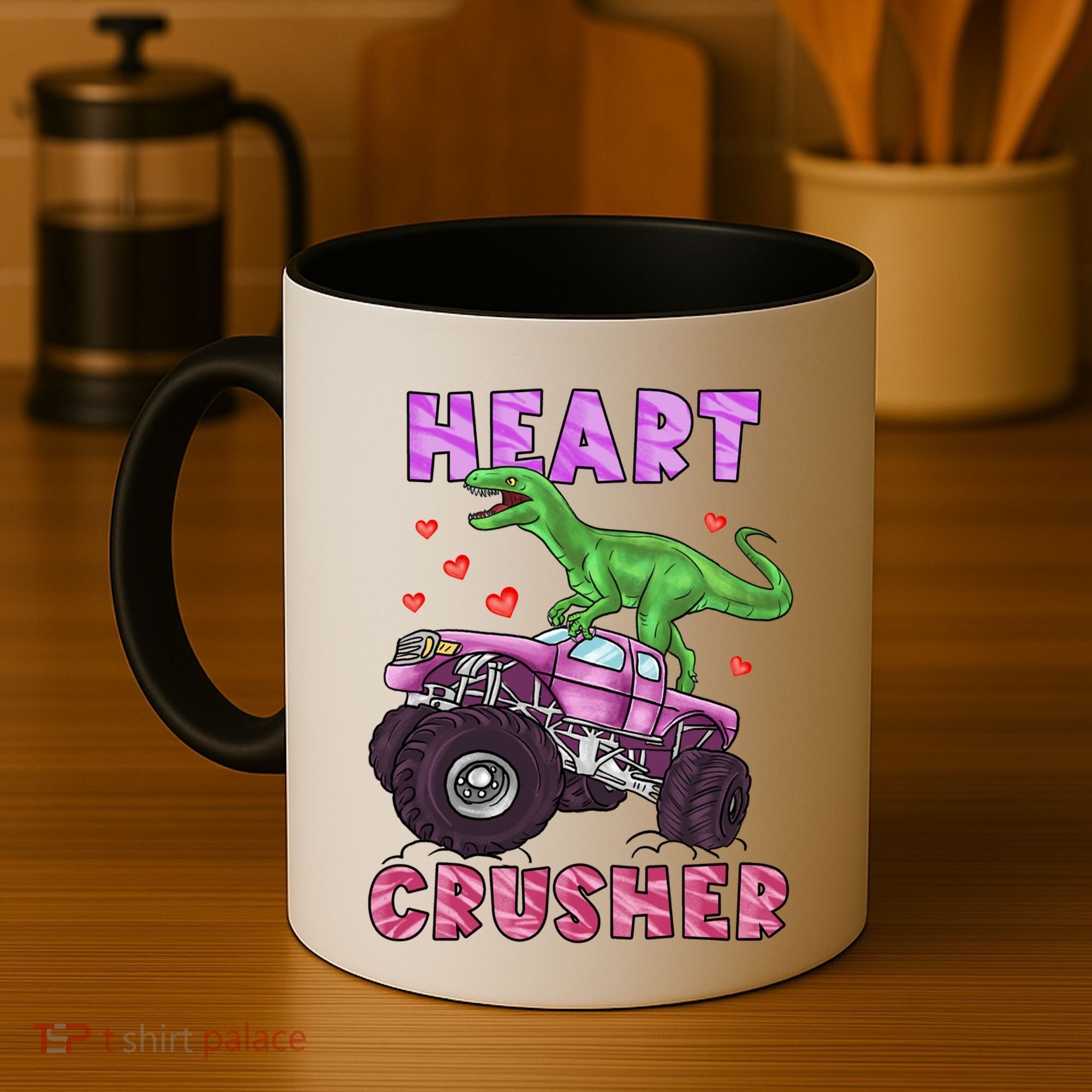 Funny Valentines Day Graphic Gift Heart Dinosaur Crusher Meaningful Gift Coffee Mug