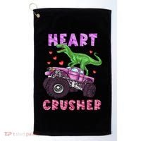 Funny Valentines Day Graphic Gift Heart Dinosaur Crusher Meaningful Gift Golf Towel thumb 0