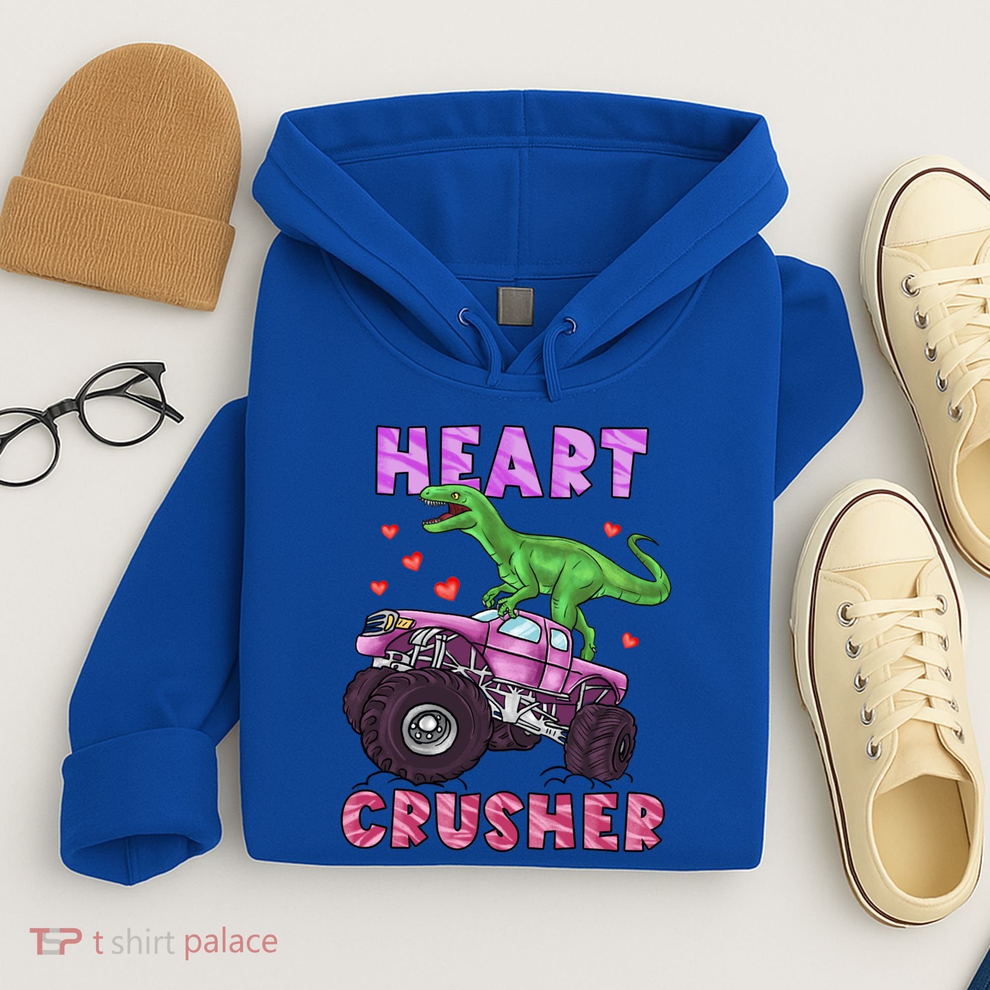 Funny Valentines Day Graphic Gift Heart Dinosaur Crusher Meaningful Gift Hoodie