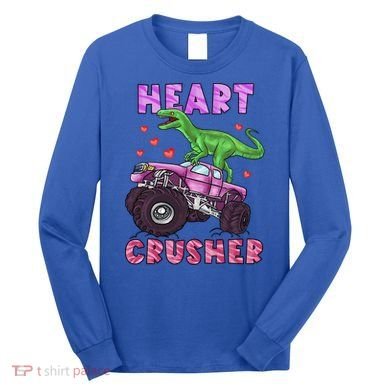 Funny Valentines Day Graphic Gift Heart Dinosaur Crusher Meaningful Gift Long Sleeve Shirt
