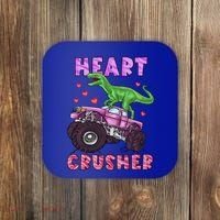 Funny Valentines Day Graphic Gift Heart Dinosaur Crusher Meaningful Gift Coaster thumb 0