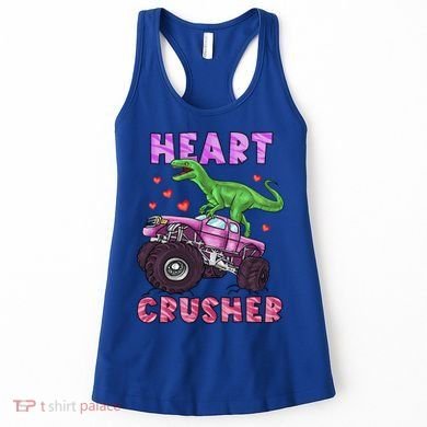 Funny Valentines Day Graphic Gift Heart Dinosaur Crusher Meaningful Gift Women's Tank Top