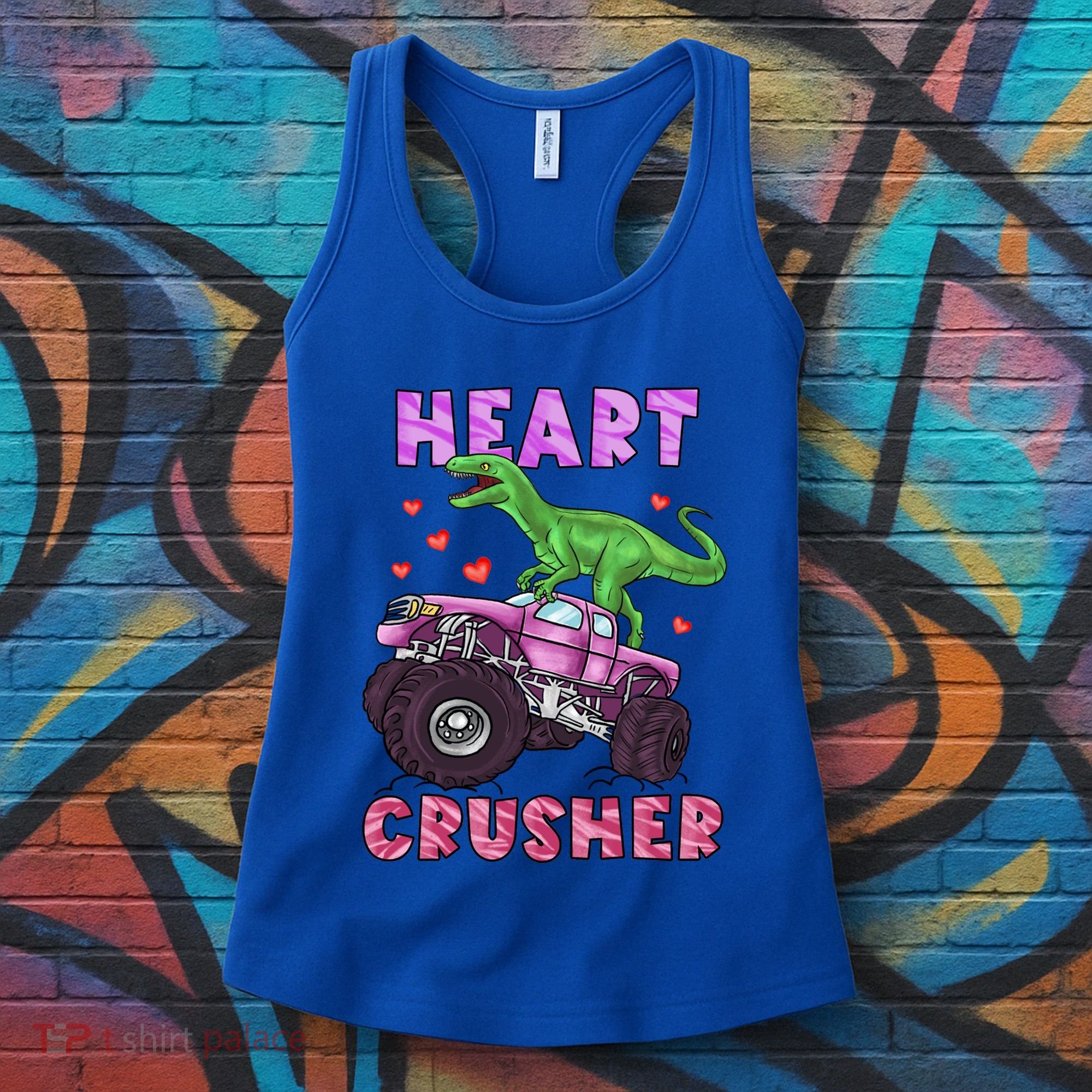 Funny Valentines Day Graphic Gift Heart Dinosaur Crusher Meaningful Gift Women's Tank Top